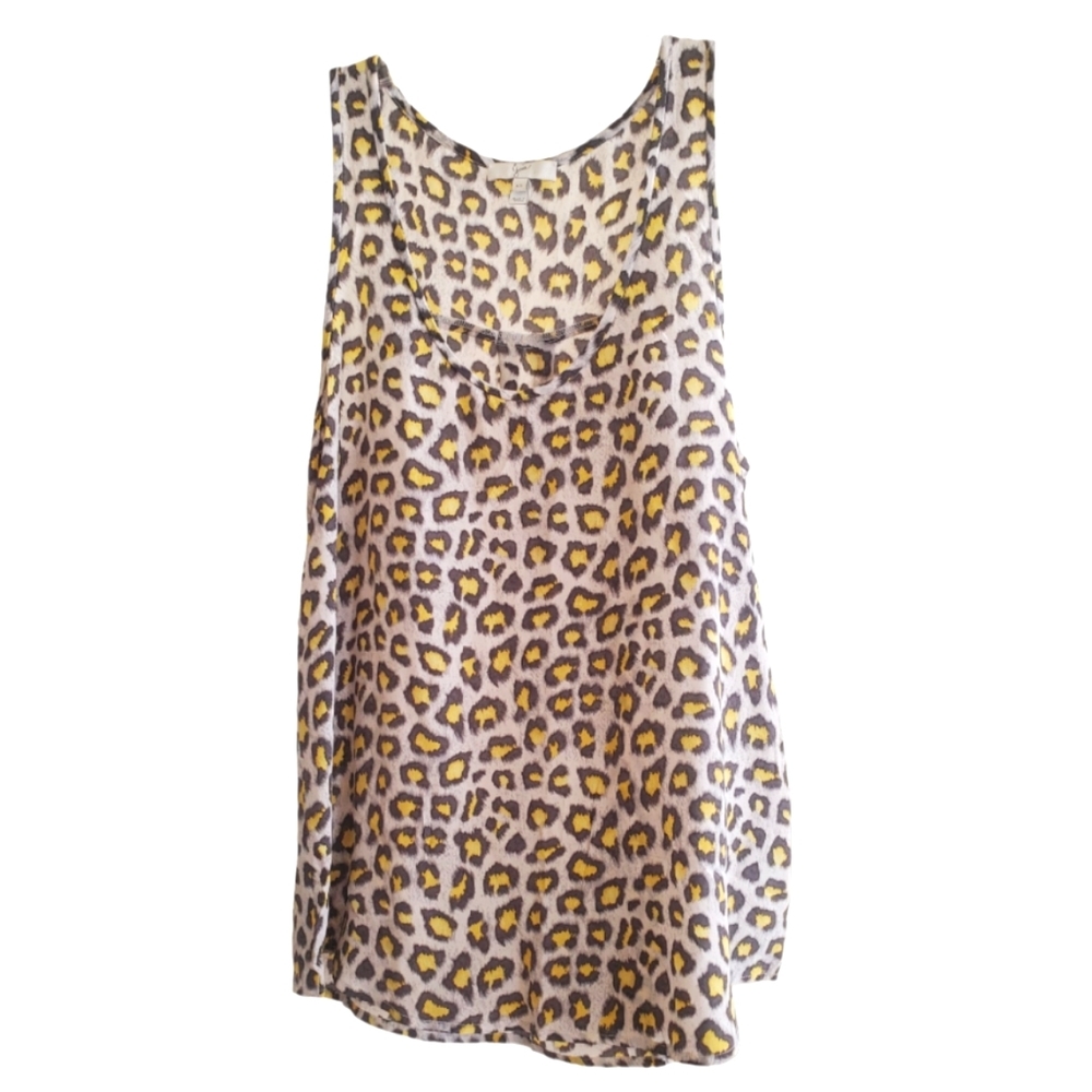 Joie Chartreuse & Gray Leopard Print Silk Tank Top - image 1